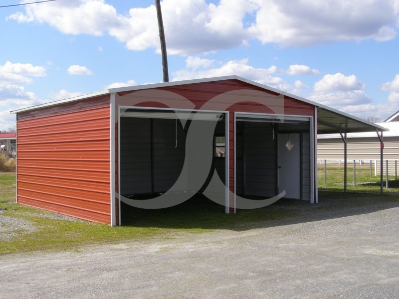 Garage | Boxed Eave Roof | 20W x 26L x 9H |  Metal Garage with Lean-to