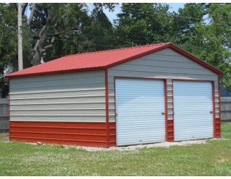 Garage | Vertical Roof | 20W x 21L x 9H | 2-Car Steel Garage