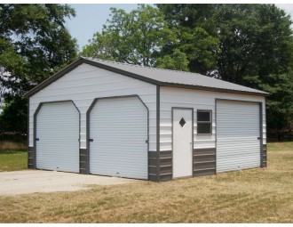 2-Bay Enclosed Garage | Vertical Roof | 20W x 21L x 9H | All Steel