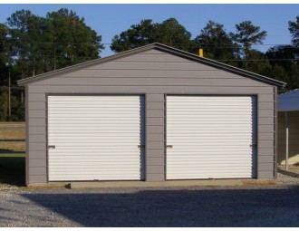 Enclosed Steel Garage | Vertical Roof | 20W x 21L x 9H | 2-Car