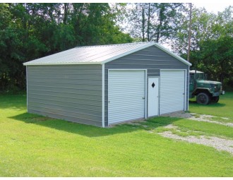 2-Car Steel Garage | Vertical Roof | 24W x 26L x 9H | Enclosed